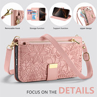 Étui de téléphone portable en cuir PU pliable avec cordon long, motif cœur, design portefeuille magnétique laser et bracelet court 17 16