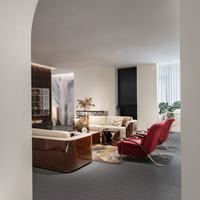 Canapé de salon contemporain élégant en bois courbé, revêtement en cuir véritable de luxe, pour villa