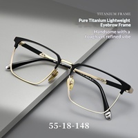 Montures de lunettes carrées vintage style affaires en titane pur PEL739T, verres AC de haute qualité, montures de lunettes à monture complète pour hommes myopes, vente en gros