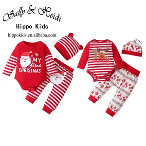 New design hot sale new born baby my first Christmas romper baby 3pcs jump suit