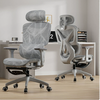 Fauteuil ergonomique moderne en maille avec fonction pivotante, dossier haut inclinable, repose-pieds, appui-tête et soutien lombaire