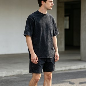 เสื้อยืดผู้ชายขายส่ง ล้างสีแบบแอซิดวอช คุณภาพสูง ผ้าฝ้าย 100% แขนสั้นแบบลำลอง ปักโลโก้ พิมพ์ลาย DTG - Product Image 3