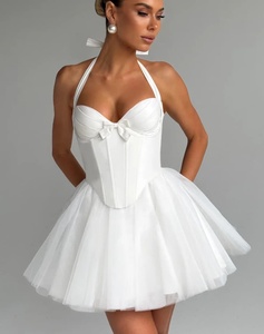 Pink Halter <strong>Corset</strong> Bodice Open Back <strong>Tutu</strong> Mini Tulle Elegant Evening Cocktail Party Short <strong>Dress</strong> for Women Ladies - Product Image 4