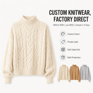 Pull en tricot torsadé à col montant pour femme, à manches longues, épais - Product Image 3