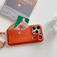 Casing Kulit dengan Tali Lanyard Selempang dan Tempat Kartu untuk iPhone 13 12 Mini 16 15 14 11 Pro XS Max X XR 7 8 Plus