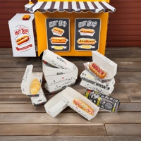 Plateau en papier jetable de qualité alimentaire pour hot-dogs, personnalisé, en forme de bateau, pour corn-dogs à emporter, restauration rapide, vente en gros premium