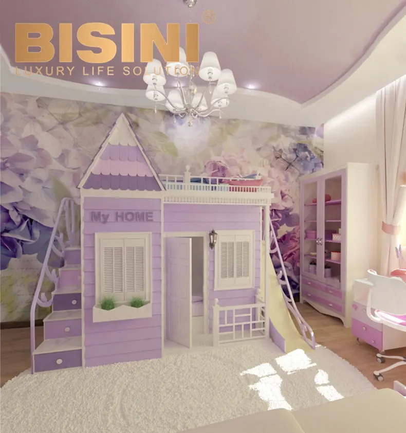 बैंगनी रंग स्वीट होम डिजाइन सभी में एक लड़कियों राजकुमारी चारपाई बिस्तर फर्नीचर