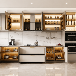 Gabinetes <span class=keywords><strong>de</strong></span> <span class=keywords><strong>Cocina</strong></span> <span class=keywords><strong>Modernos</strong></span> Personalizados <span class=keywords><strong>de</strong></span> Lujo, Estilo Shaker, Laminados <span class=keywords><strong>de</strong></span> Resina Ecológica, Herrajes Dorados, <span class=keywords><strong>Electrodomésticos</strong></span> Integrados - Product Image 2