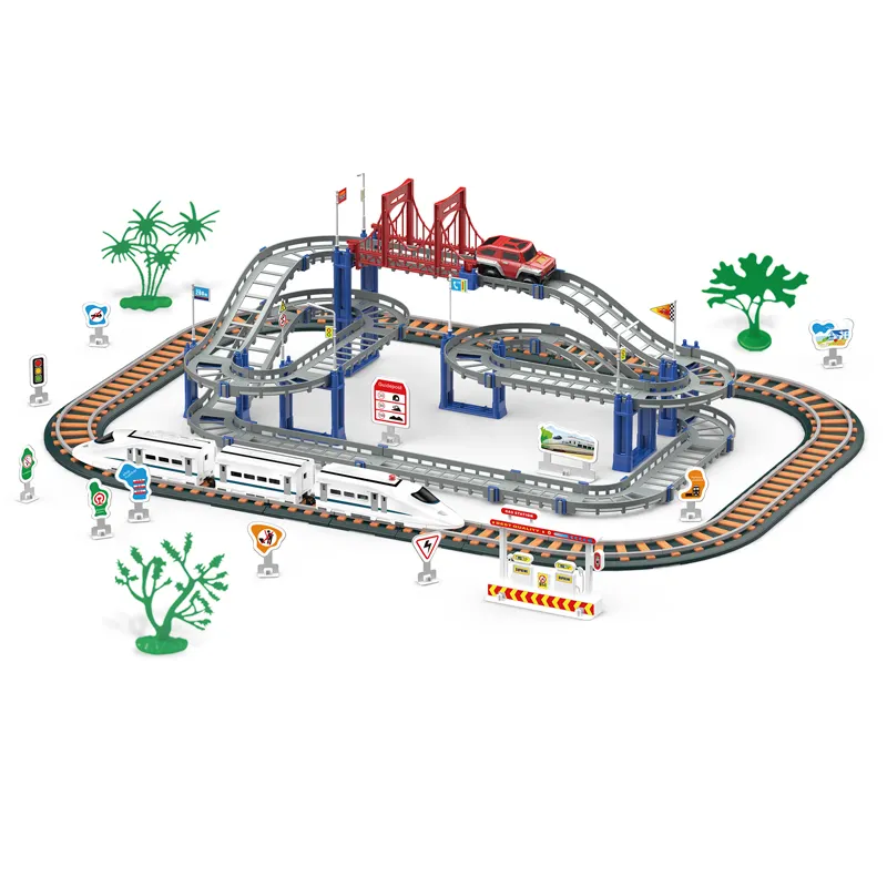 Battery operated christmas gift train tracks toys for kids race track toy electric diy railway