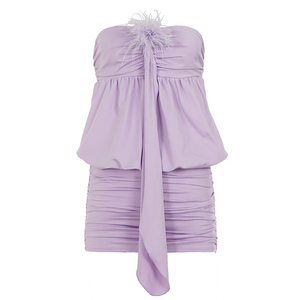 Robe mini moulante personnalisée couleur unie sans bretelles avec bordure en plumes, sexy, pour soirée et club, imprimé numérique, taille naturelle, lavable - Product Image 6