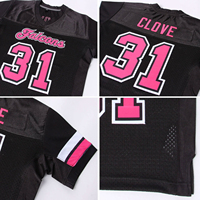 Maillot de football américain personnalisé noir et rose à col en V et manches courtes, imprimé par sublimation, en maille respirante, unisexe, coupe régulière pour adulte, pour équipe