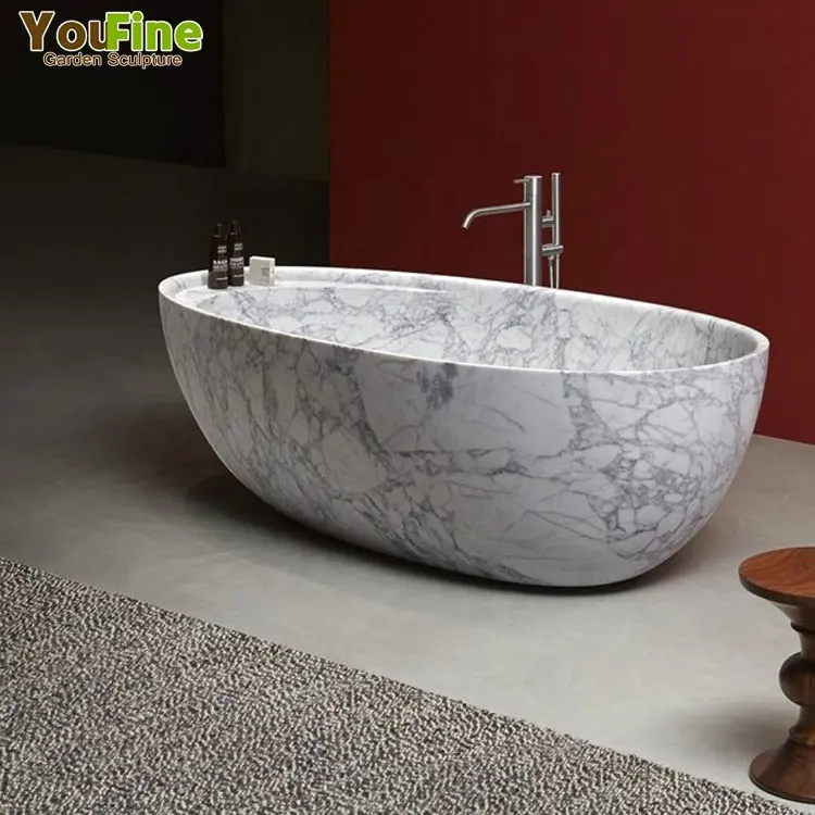 Fait à la main sculpture pierre naturelle décor d'hôtel autoportant marbre salle de bain baignoire prix