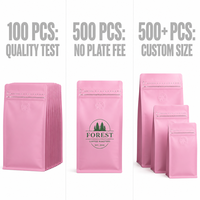 En stock – Sachet refermable rose mat personnalisé à huit soudures latérales et fond plat pour café/aliments pour animaux/sachets de haricots, 250g, 500g, 1 lb, faible MOQ, expédition immédiate