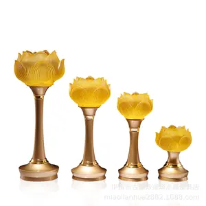 カラフルなガラスランプLEDロータス仏教ライト合金ベースカラフルなブッダランプ装飾祈り信仰用品ledロータスバッド