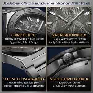 Montre-bracelet automatique mécanique à remontage automatique pour homme, cadran en acier inoxydable, bracelet en acier inoxydable, modèle Factory Meteorite, 8215, marque privée. - Product Image 3