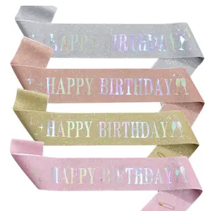 Glitter Sash Party Supplies Birthday Girl Sash, Shinny Silver Letter Satin Birthday Sash per le donne cintura con fiocco di buon compleanno