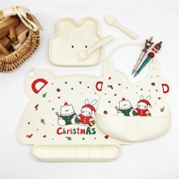 Ensemble de vaisselle pour enfants en silicone personnalisé, de qualité alimentaire, avec assiette à ventouse, bol, fourchette, cuillère et bavoir, design frais et mignon