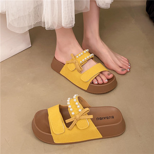 Nouvelles sandales d'été pour femmes à semelles épaisses, style fée française haut de gamme, avec perles et papillons, directement de l'usine - Product Image 5