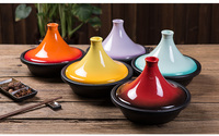 Tajine marocaine de 3.65 pintes avec Base en fonte émaillée et couvercle en forme de cône en céramique