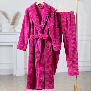 Di lusso coppia termica pigiama Set di flanella bianca in pile lunga notte invernale accappatoio per le donne <span class=keywords><strong>comodi</strong></span> abiti da salotto - Product Image 5