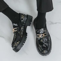 Mocassins plateforme jacquard floral rétro à semelle épaisse antidérapante, chaussures décontractées professionnelles confortables avec talon compensé pour le quotidien