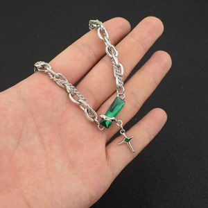 Hot Selling Niche Design Titanium Steel Green Zircon <b>Cross</b> Pendant Necklace Silver Plated Unisex's Necklaces Wholesale Jewelry - Product Image 1