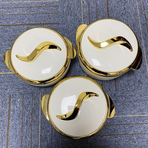 3Pcs Set 1.5L 2L 2.5L Insulated Hot Pot Wave Gold <strong>Knob</strong> Classic Round Double Wall Food Warmer Muslim Holiday Banquet Africa Pot - Product Image 3