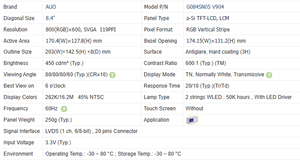 Módulo LCD G084SN05 V904 de 8.4 Pulgadas, 800×600 SVGA, 450 Nits de Alto Brillo, Pantalla Visual Industrial para Escáner Portátil - Product Image 4