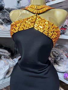 <span class=keywords><strong>Robe</strong></span> de soirée <span class=keywords><strong>noire</strong></span> à col en diamant doré - Sexy pour les banquets - Product Image 4