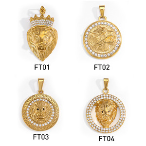 Hip-Hop oro placcato 18K in acciaio inox re leone <span class=keywords><strong>ciondolo</strong></span> <span class=keywords><strong>con</strong></span> zircone alla moda <span class=keywords><strong>lupo</strong></span> <span class=keywords><strong>ciondolo</strong></span> collana bracciale facing Charms - Product Image 6