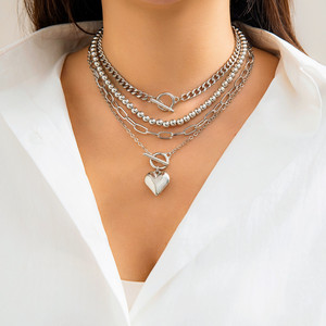 Modeschmuck Hip-Hop Punk Neues Minimalistisches Perlen-<span class=keywords><strong>Set</strong></span> Halskette Damen Geometrisches Herz Mehrschichtige <span class=keywords><strong>Gold</strong></span>-Halskette Schmuck - Product Image 2