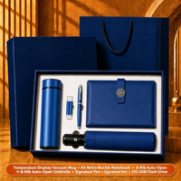 Coffret Cadeau d'Affaires 5 Pièces : Carnet en Cuir PU A5, Stylo Signature, Clé USB, Tasse Thermos, Parapluie Automatique, Logo Personnalisé