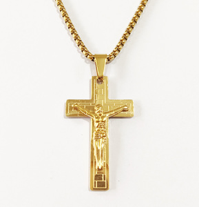 <span class=keywords><strong>Jesus</strong></span> 14k Banhado A Ouro São Bento Religioso Cruz Pingente Católica Crucifixo Colar para Homens - Product Image 1