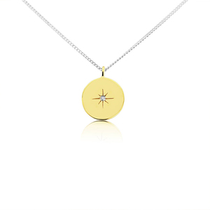Plata de ley 925 Estrella del Norte Estampado Capas Disco Moneda Mínima Simple Colgante Joyas Chapado en oro Mujer Chica Amor <span class=keywords><strong>Jo</strong></span> - Product Image 1