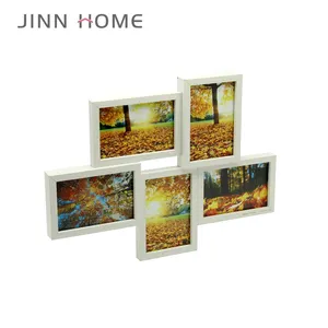 Jinn Home Set gambar kolase bingkai foto Memorial kayu putih 4X6in dekorasi dinding 5 buah