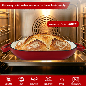 Four à pain au levain en fonte robuste, moule à pain bombé émaillé rouge avec doubles poignées en boucle pour les boulangers amateurs débutants - Product Image 1