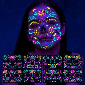 Pegatinas Fluorescentes de Tatuajes Faciales de Halloween con Diseño de Esqueleto, Pegatinas Decorativas de Neón para el Cuerpo - Product Image 3