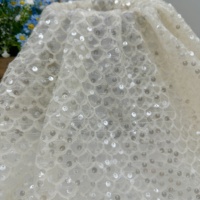 Tissu en dentelle à paillettes transparentes de 5 mm pour grossistes, motif éventail festonné, maille filet, broderie pour robes d'enfants et de femmes, et décoration