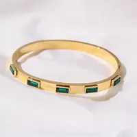 Pulseira protetora de aço inoxidável, pulseira verde zircônia cúbica clássica 18k banhada a ouro
