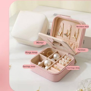 <b>Travel</b> Jewelry Box Organizer with Zipper Closure Anti-tarnish Velvet Lining Small Portable Jewelry Mini Storage Packaging Box - Product Image 3