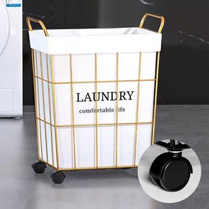 Panier à linge personnalisé en fer avec doublure en tissu lavable, 3 tailles, roulettes en option, panier de rangement multifonctionnel - Product Image 1