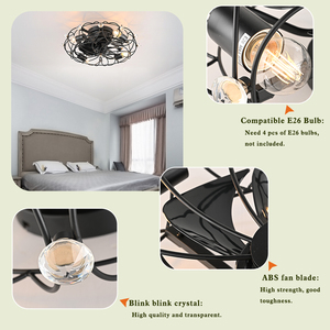 Black fan <b>ceiling</b> lamp suitable for indoor summer <b>Remote</b> <b>Control</b> Modern pendant lamp - Product Image 5