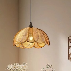 Rattan Art Chandelier Round E27 <b>Led</b> <b>Light</b> Natural Wood Color Single Head Home Decor Zen Style Bedroom Tea Room Pendant <b>Light</b> - Product Image 2