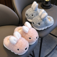 Mignonnes pantoufles d'intérieur en fourrure 3D en forme de lapin, à bout fermé, douces, chaudes, en peluche, brodées, unisexes pour adultes et enfants