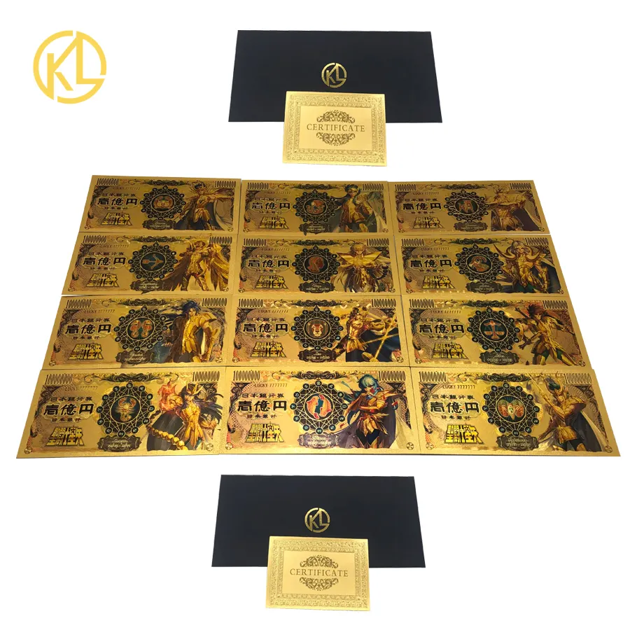 أوراق نقدية مجموعة من البلاستيك, 12x2 تصاميم اليابان أنيمي الذهبي سانت سيا 10000 ين الذهب البلاستيك الأوراق النقدية مجموعة الذاكرة