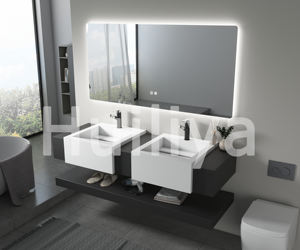 Vente en gros de meuble-vasque de salle de bain nordique moderne combiné avec des lavabos à double bassin de luxe léger - Product Image 2