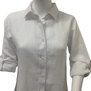 Camicette e camicie modeste <span class=keywords><strong>camicia</strong></span> <span class=keywords><strong>Oversize</strong></span> in cotone <span class=keywords><strong>di</strong></span> <span class=keywords><strong>lino</strong></span> bianco per donna - Product Image 2