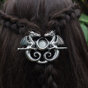 Bacchetta per Capelli Drago Alato Gemello Luna Tripla Gotico Fantasia Medievale Accessorio per Capelli da Strega Argento Antico Bacchetta a Forma di Rettili Regalo - Product Image 6