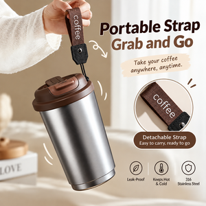 320ml 316 Stainless Steel Insulated <b>Coffee</b> <b>Mug</b> Double Drinking Leakproof Travel Tumbler with <b>Portable</b> Strap Custom Logo - Product Image 2