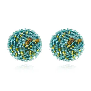 Bohemia Seed Beads Cluster Stud Earrings Colorful Handmade Glass Beads Beaded Ball Sharp Stud Earring